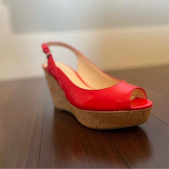 Red open toe espadrille cork wedge - Picture 7 of 9